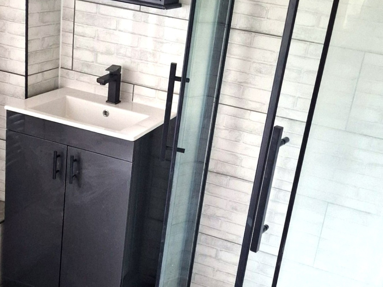 Walk-in shower and new vanity basin